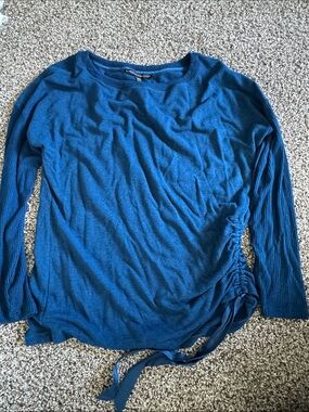 White House Black Market Teal-Blue Side-Tie Long Sleeve Top